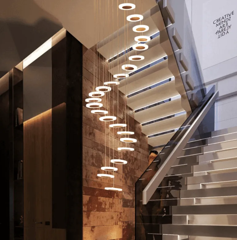 Modern Circle Stair Pendant Lamp - Stylish Ceiling Light Fixture