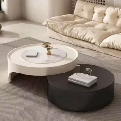Modern Dual-Tier Round Coffee Table - Retractable Lounge Design
