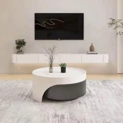 Modern Dual-Tier Round Coffee Table - Retractable Lounge Design