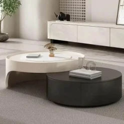 Modern Dual-Tier Round Coffee Table - Retractable Lounge Design