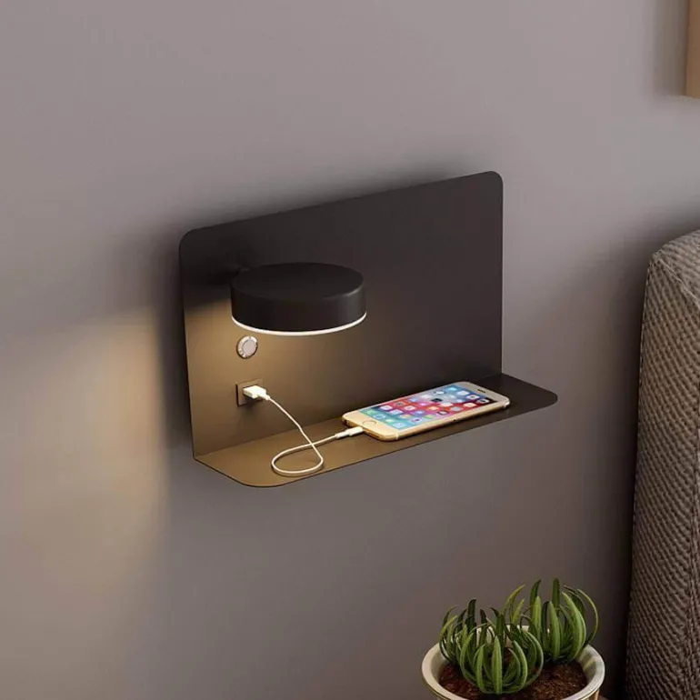 Modern LED Wall Lamp with USB Charger - Pragmatism Shelf Light