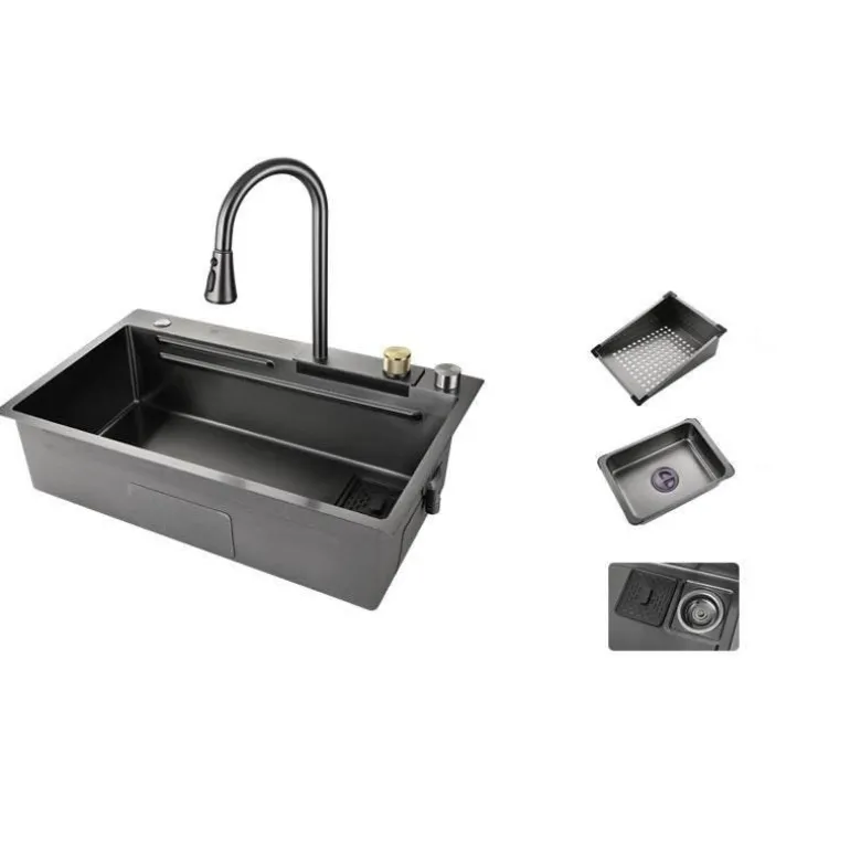 Moderne Küchenspüle aus Edelstahl – Elegantes Wasserfall-Design