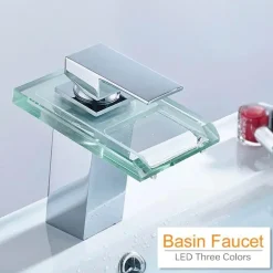 Moderner LED-Wasserhahn aus Messing – zeitgenössische Wasserfall-Badezimmerarmatur