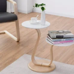 Moderner Luxus-Beistelltisch aus Bugholz mit geschwungenen Beinen