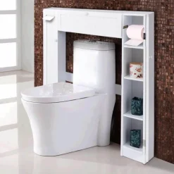 Modernes Badezimmerregal - Weißer Aufbewahrungsschrank über der Toilette mit Klapptür