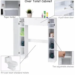 Modernes Badezimmerregal - Weißer Aufbewahrungsschrank über der Toilette mit Klapptür