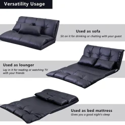 Modernes, faltbares Freizeit-Schlafsofa aus PU-Leder mit 2 Kissen