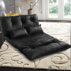 Modernes, faltbares Freizeit-Schlafsofa aus PU-Leder mit 2 Kissen