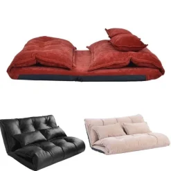 Modernes, faltbares Freizeit-Schlafsofa aus PU-Leder mit 2 Kissen