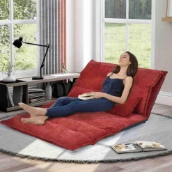Modernes, faltbares Freizeit-Schlafsofa aus PU-Leder mit 2 Kissen
