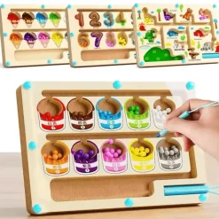Montessori Magnetisches Farbsortierlabyrinth – Pädagogisches Perlenspiel aus Holz