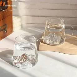 Mount Fuji Whiskybecher – 380 ml japanische Teetasse aus Glas mit Henkel