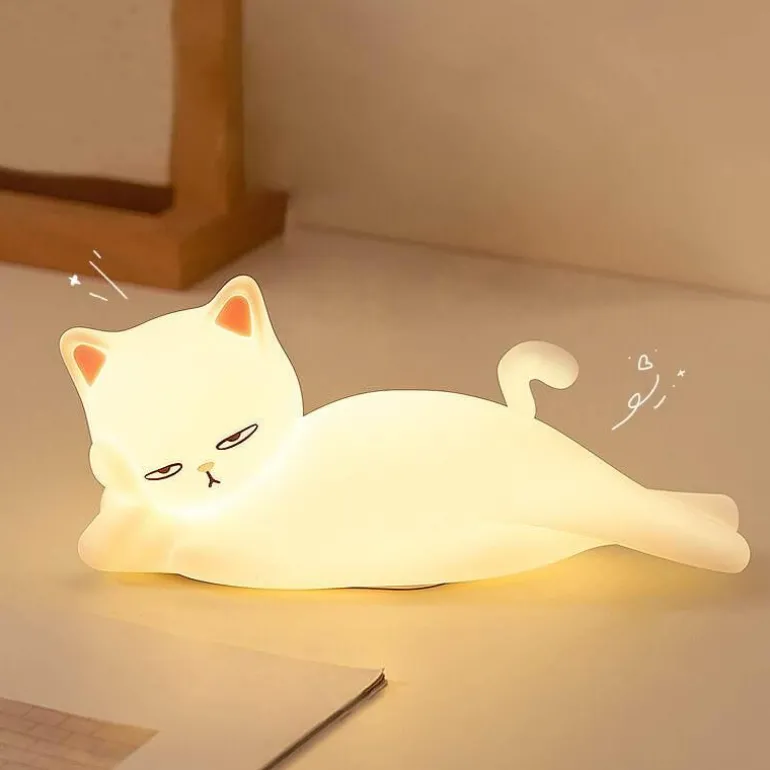 Nachtlampe mit liegender Katze – süßes Dekolicht für Kinder