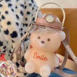 Niedliche Bären-Wasserflasche – Strohhalm inklusive Trinkflasche für Kinder