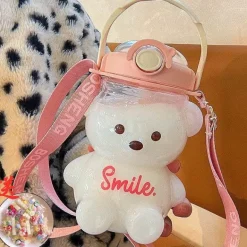 Niedliche Bären-Wasserflasche – Strohhalm inklusive Trinkflasche für Kinder