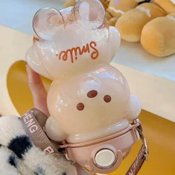 Niedliche Bären-Wasserflasche – Strohhalm inklusive Trinkflasche für Kinder