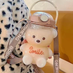 Niedliche Bären-Wasserflasche – Strohhalm inklusive Trinkflasche für Kinder