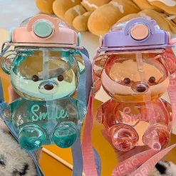 Niedliche Bären-Wasserflasche – Strohhalm inklusive Trinkflasche für Kinder