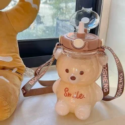 Niedliche Bären-Wasserflasche – Strohhalm inklusive Trinkflasche für Kinder