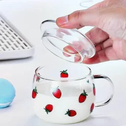 Niedliche Glastasse mit Buchstaben – 380 ml Erdbeer-Tee-/Kaffeetasse