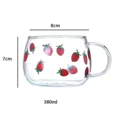 Niedliche Glastasse mit Buchstaben – 380 ml Erdbeer-Tee-/Kaffeetasse
