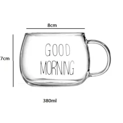 Niedliche Glastasse mit Buchstaben – 380 ml Erdbeer-Tee-/Kaffeetasse