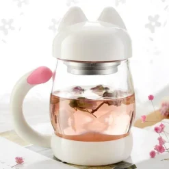 Niedliche Katzen-Glastasse mit Teefilter – Trinkgeschirr für Katzenliebhaber