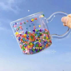 Niedliche Kawaii-Glastasse mit doppeltem Boden – Love Quicksand Water Kaffeetasse