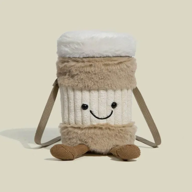 Niedliche Plüschtasche mit Kaffeetassenhalter