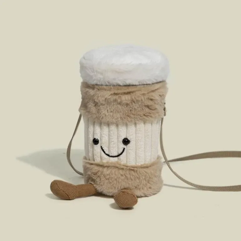 Niedliche Plüschtasche mit Kaffeetassenhalter