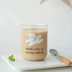 Niedlicher Glasbecher mit Hundemotiv – hitzebeständiger Cartoon-Kaffee- und Saftbecher