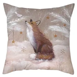 Niedlicher Kissenbezug aus Plüsch mit Kaninchen und Hirschen – Weihnachtskissenbezug 45 x 45 cm