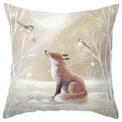 Niedlicher Kissenbezug aus Plüsch mit Kaninchen und Hirschen – Weihnachtskissenbezug 45 x 45 cm