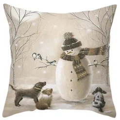 Niedlicher Kissenbezug aus Plüsch mit Kaninchen und Hirschen – Weihnachtskissenbezug 45 x 45 cm