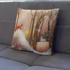 Niedlicher Kissenbezug aus Plüsch mit Kaninchen und Hirschen – Weihnachtskissenbezug 45 x 45 cm