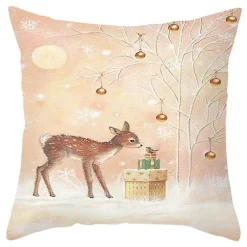 Niedlicher Kissenbezug aus Plüsch mit Kaninchen und Hirschen – Weihnachtskissenbezug 45 x 45 cm