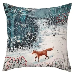 Niedlicher Kissenbezug aus Plüsch mit Kaninchen und Hirschen – Weihnachtskissenbezug 45 x 45 cm