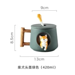 Niedliches Keramikbecher-Set mit Deckellöffel für Paare – Kaffee- und Wassertassen