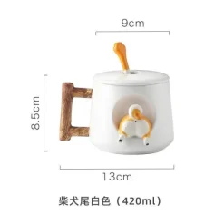 Niedliches Keramikbecher-Set mit Deckellöffel für Paare – Kaffee- und Wassertassen