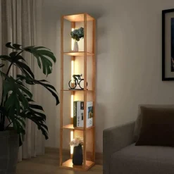 Nordic Wooden LED Shelf - Elegant Home Decor Display