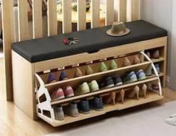 Nordic Wooden Shoe Rack Stool - Space Saving Organizer