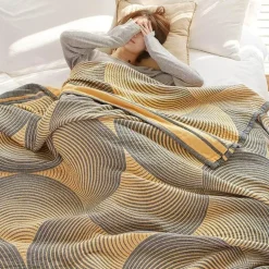 Nordische Geometrie Baumwollgaze Überwurfdecke - Sommer Tagesdecke Sofabezug