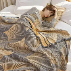 Nordische Geometrie Baumwollgaze Überwurfdecke - Sommer Tagesdecke Sofabezug