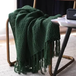 Nordische gestrickte Decke blau Senf gelb Quaste Sofa Teppich Home Dekoration