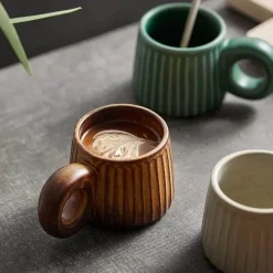 Nordische Keramiktasse mit Retro-Ringgriff, handgefertigte Kaffeetasse für gemütliche Schlucke