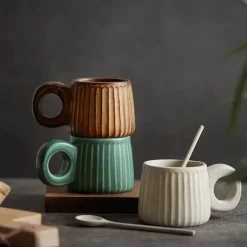 Nordische Keramiktasse mit Retro-Ringgriff, handgefertigte Kaffeetasse für gemütliche Schlucke