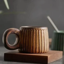 Nordische Keramiktasse mit Retro-Ringgriff, handgefertigte Kaffeetasse für gemütliche Schlucke