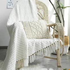 Nordische weiße Strickdecke - Weicher Sofa-Bettbezug für die Heimdekoration