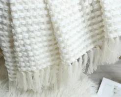 Nordische weiße Strickdecke - Weicher Sofa-Bettbezug für die Heimdekoration