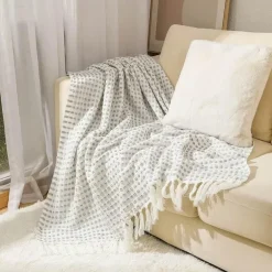 Nordische weiße Strickdecke - Weicher Sofa-Bettbezug für die Heimdekoration